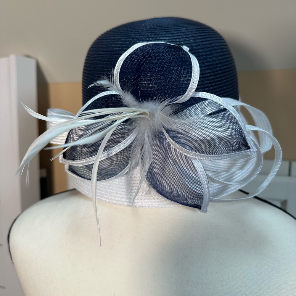 Navy white fine millinery steeplechase hat women’s
